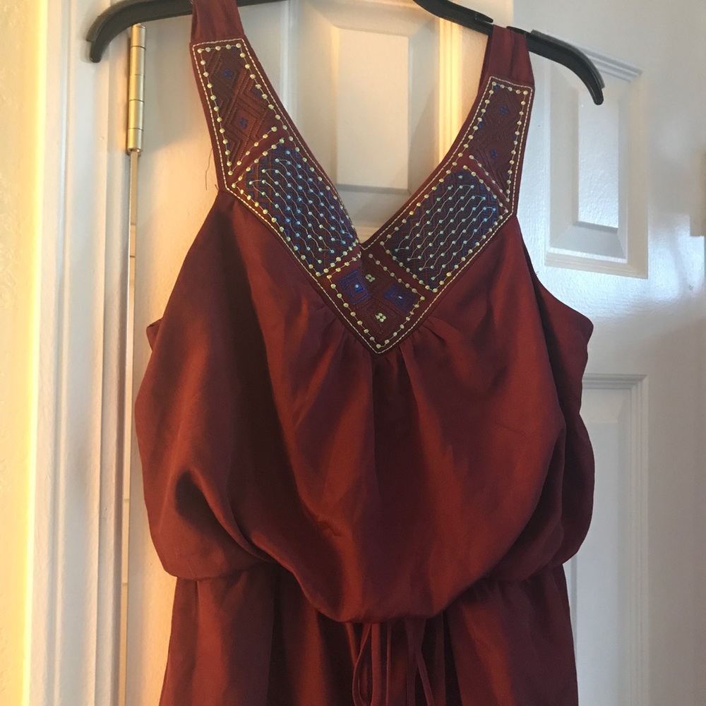 Burgandy dress with embroidery