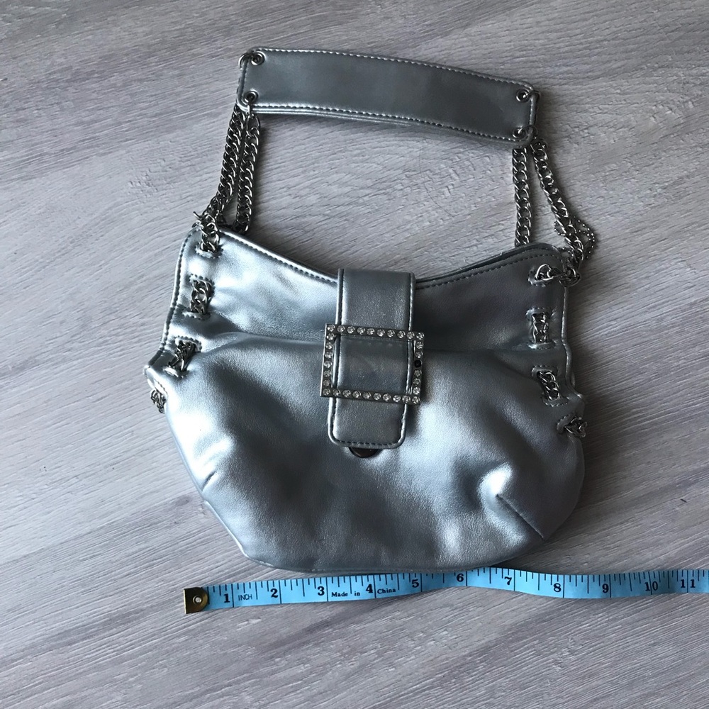 Silver clutch with shoulder strap