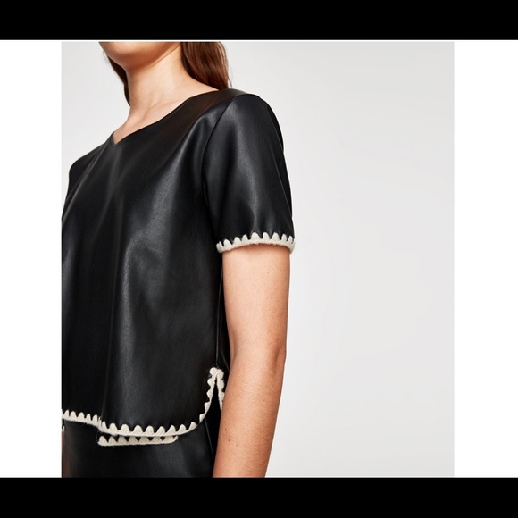 NWOT Zara contrasting faux leather top SZ M - Picture 3 of 4