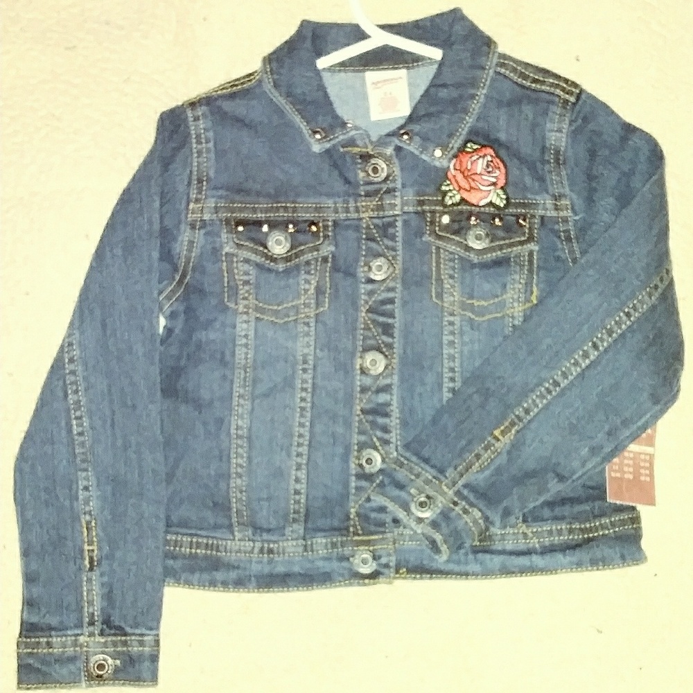 Kids Custom Denim Jacket with Rose patch, studded