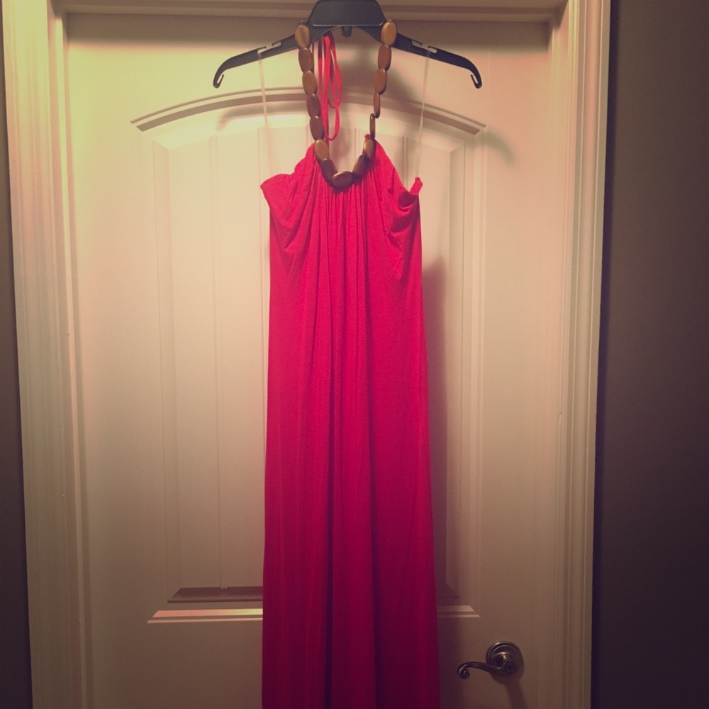 Gorgeous long red and wooden bead dress