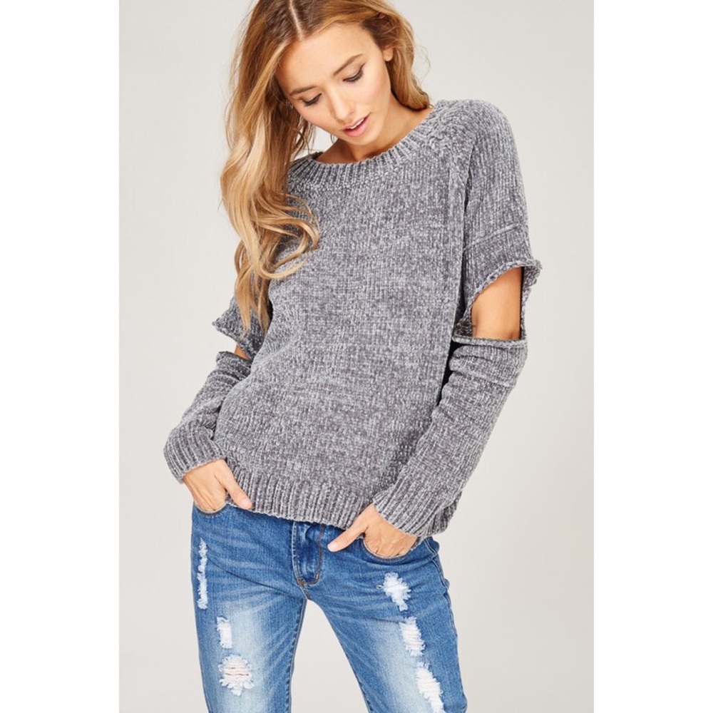 LAST 1️⃣ Chenille/ Velvet Yarn Open Elbow Sweater - Picture 4 of 7