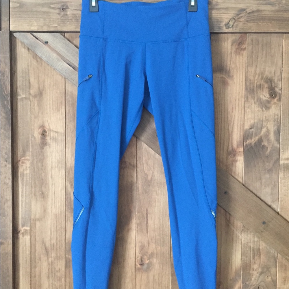lululemon tights size 8 blue w/ reflective strips