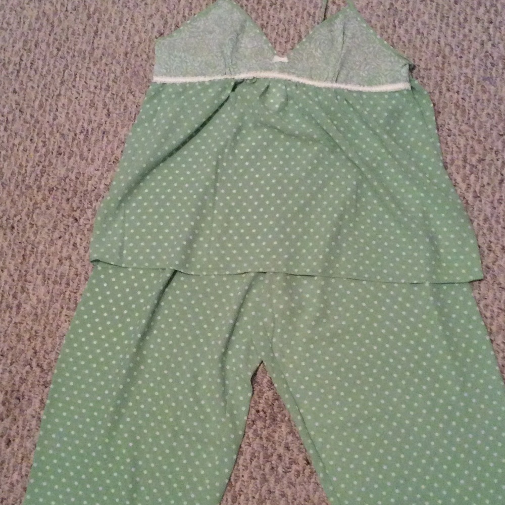 Avocado green polkadot lingerie set.