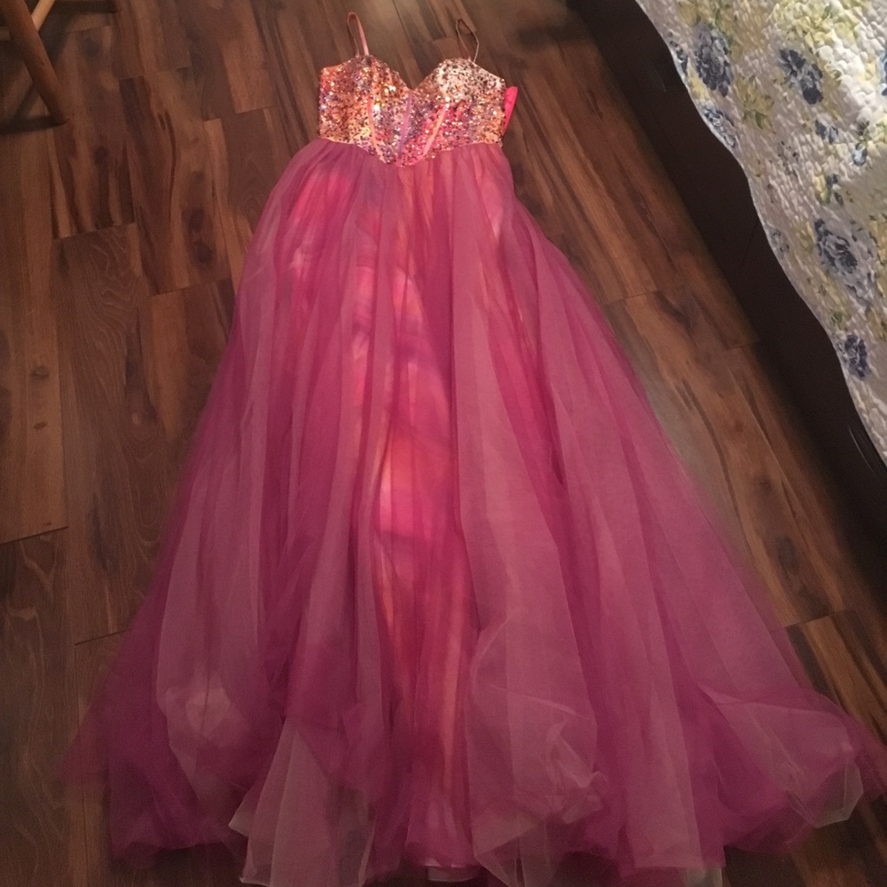 Long formal pink and orange dress