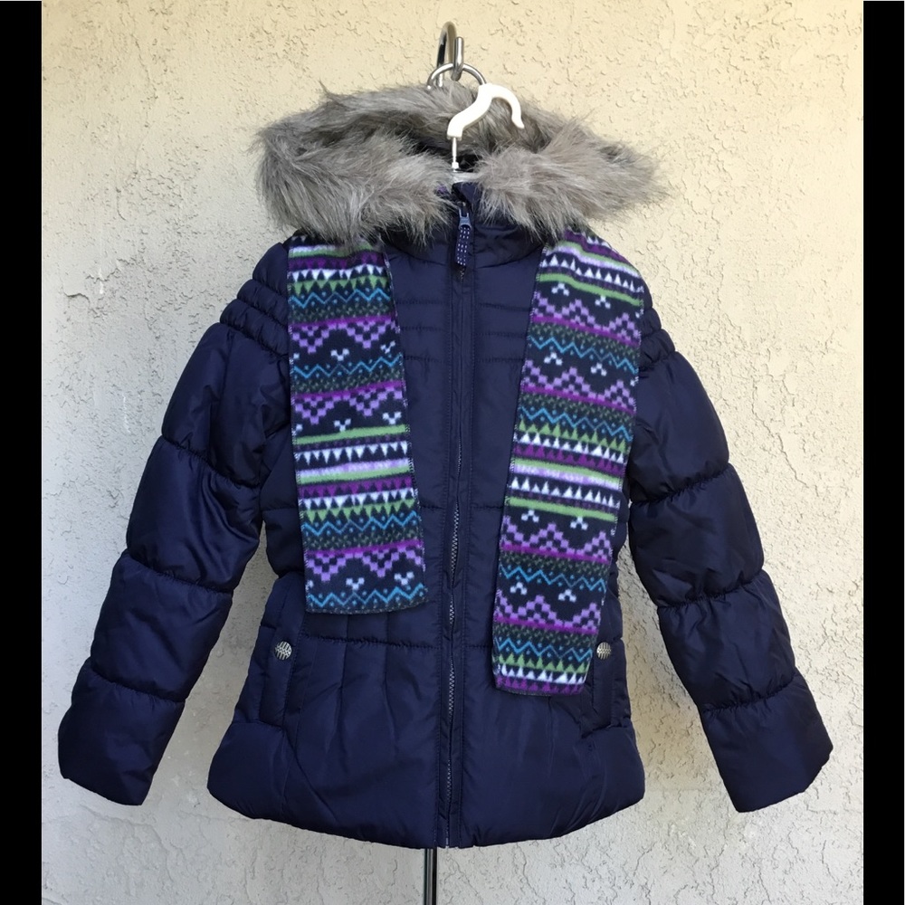 Girls’ Puffer Coat & Scarf Set (Size S 7/8)