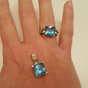 Blue topaz & citrine ring and pendant 10k gold