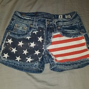 American Flag Miss Me Blue Jean Shorts