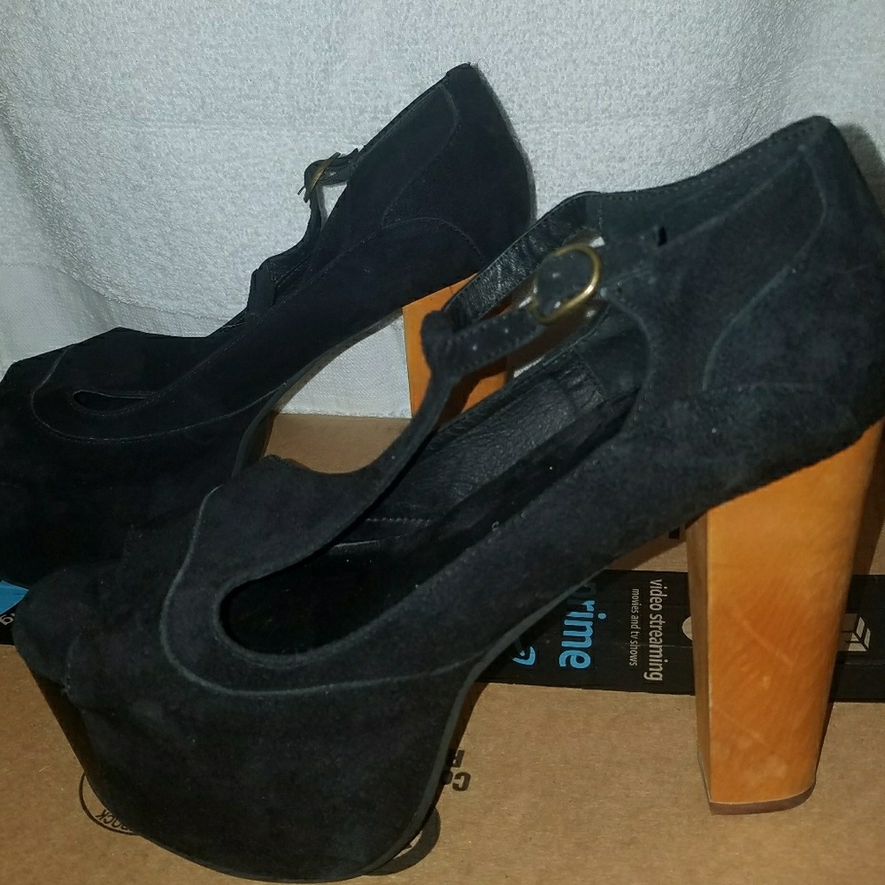 Jeffery Campbell Foxy T Strap Black Suede