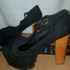 Jeffery Campbell Foxy T Strap Black Suede