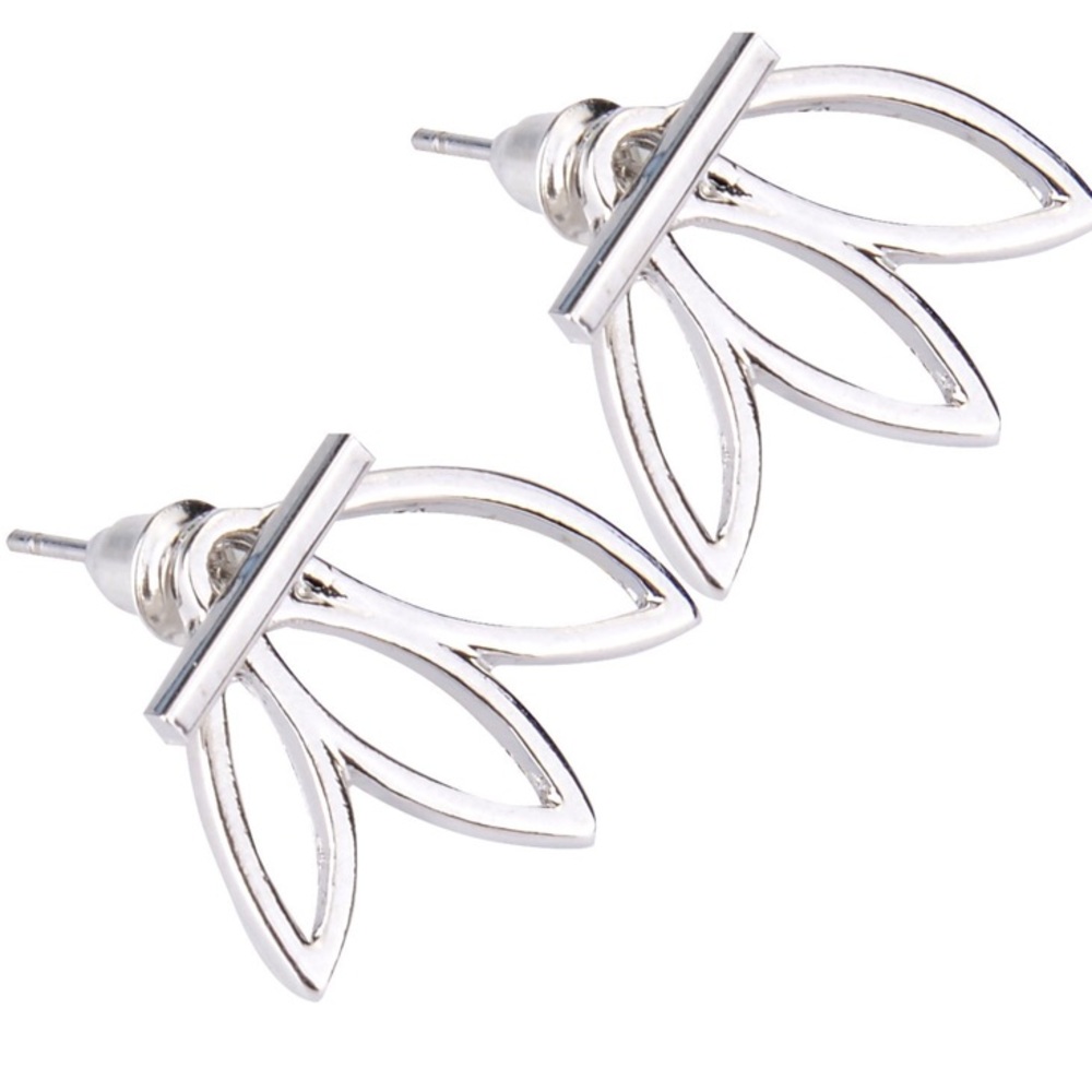 Silver Lotus Flower Ear Jacket Earrings Simple - Picture 2 of 6