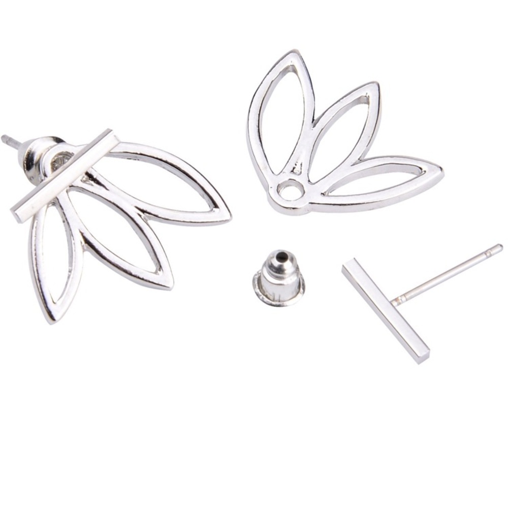 Silver Lotus Flower Ear Jacket Earrings Simple - Picture 5 of 6
