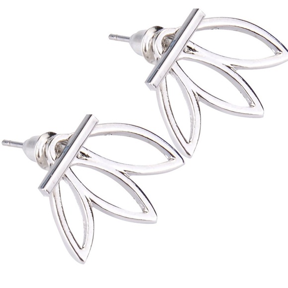 Silver Lotus Flower Ear Jacket Earrings Simple - Picture 2 of 6
