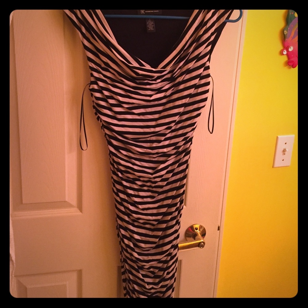 Black and off white striped form fitting dress