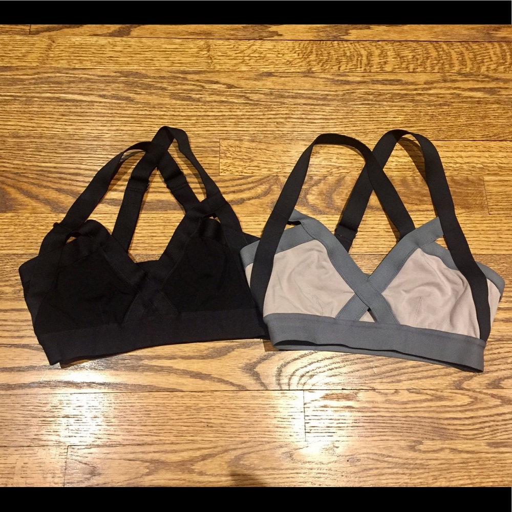 Two criss cross athleisure bras