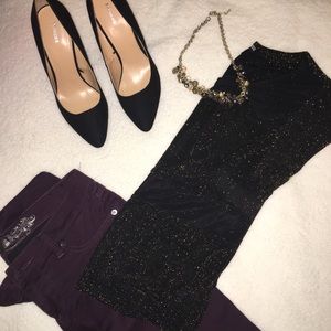 Express Black and Gold Shimmering Mesh Top