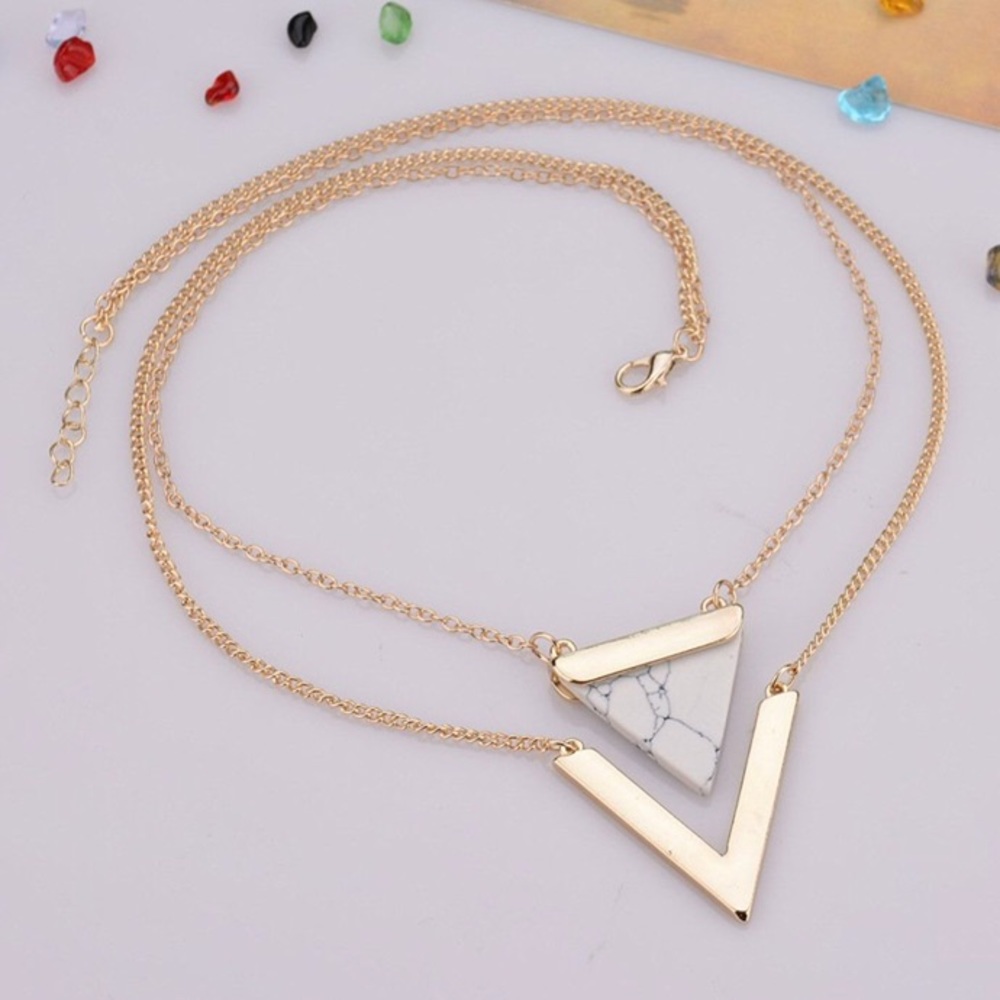 LAST ONE! Layered Triangle Stone Necklace Marble - Picture 2 of 6