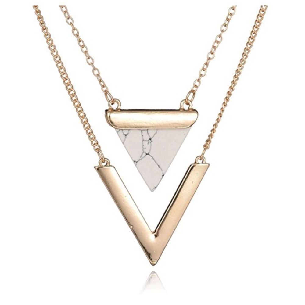 LAST ONE! Layered Triangle Stone Necklace Marble - Picture 3 of 6