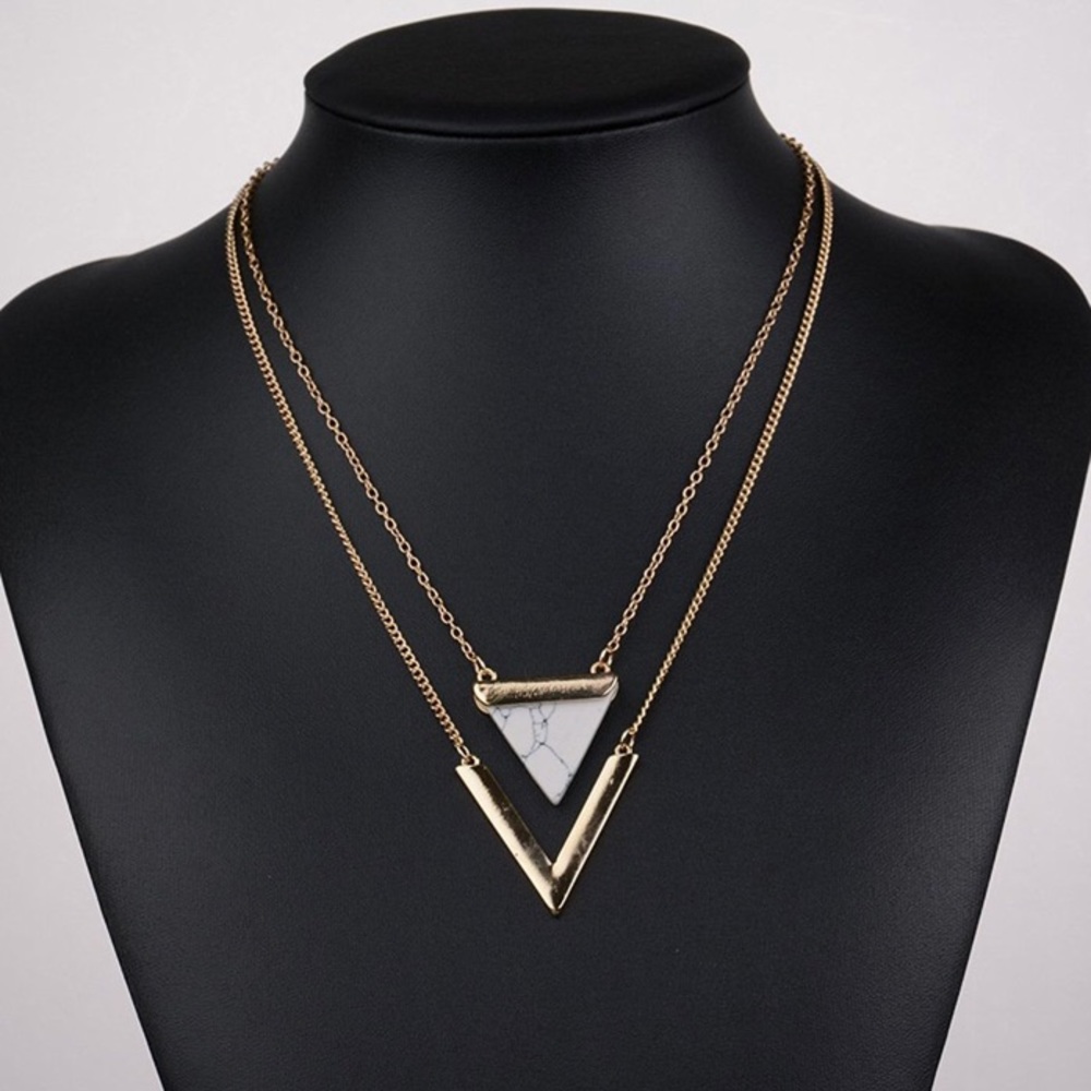 LAST ONE! Layered Triangle Stone Necklace Marble - Picture 4 of 6