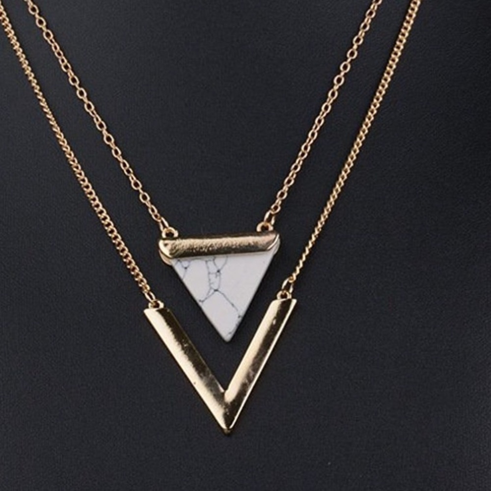LAST ONE! Layered Triangle Stone Necklace Marble - Picture 5 of 6