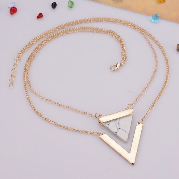 LAST ONE! Layered Triangle Stone Necklace Marble - Picture 2 of 6