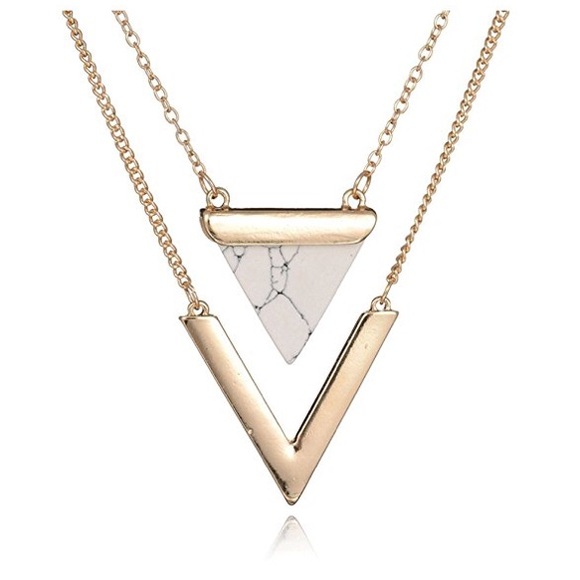 LAST ONE! Layered Triangle Stone Necklace Marble - Picture 3 of 6