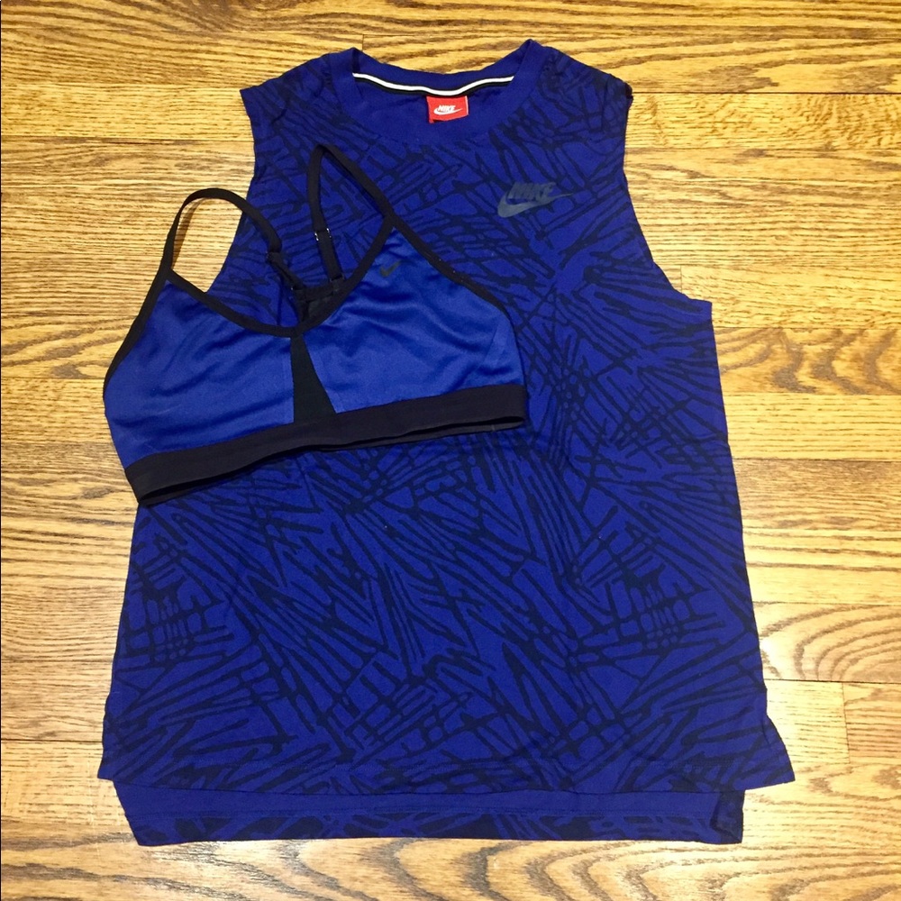 Nike matching sports bra and tank blue/blk