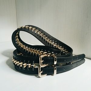 Gold chain vegan leather belt.