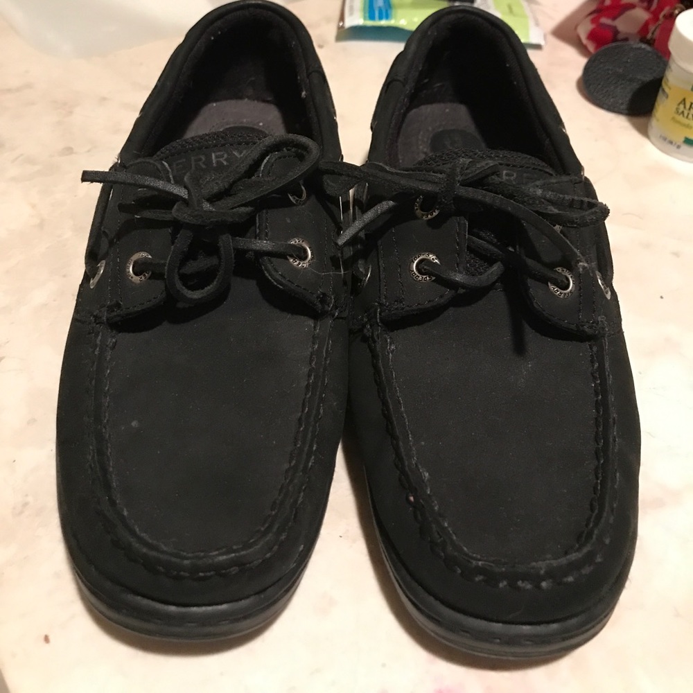 Black Sperry Top Sider boat shoes