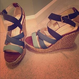 Lauren Conrad blue wedges- never worn