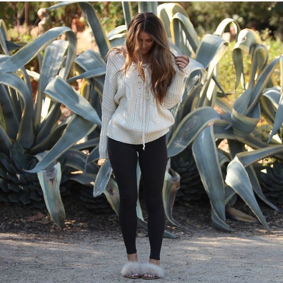 Ivory Reversible Knit Lace Up Sweater - Picture 5 of 6