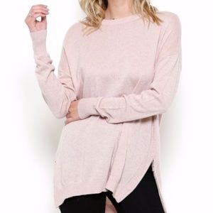Oversized Knit Sweater w/ Side Zipper (Pink)
