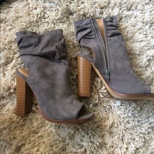 Grey Faux Suede Slouchy Peep Toe Booties