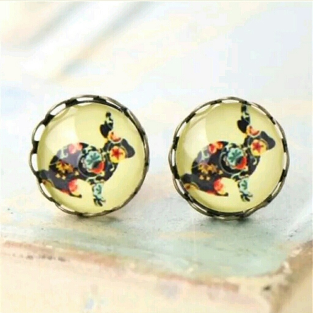 Retro stud earringsglass and bronze