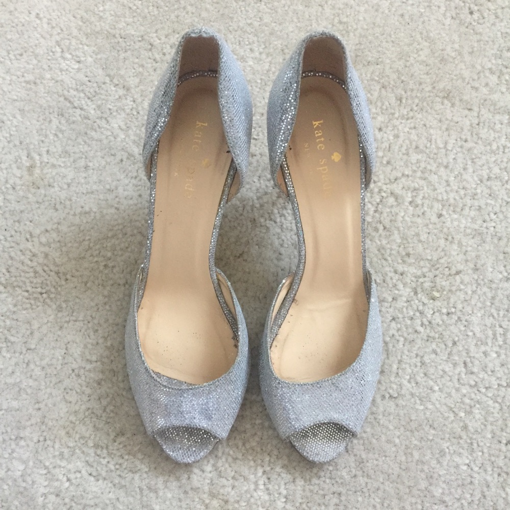 Kate Spade D'Orsay Silver Peep Toe Bridal Heels