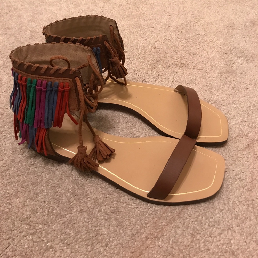 Zara fringed flat leather sandals. Size 39 - Picture 5 of 5