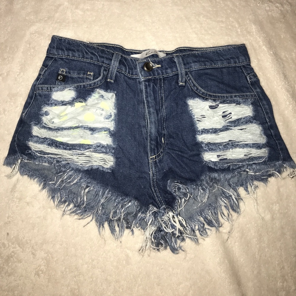Distressed jean shorts