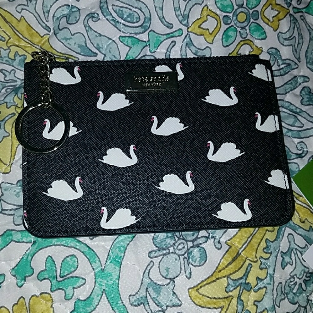 Kate Spade key chain card wallet pouch swan