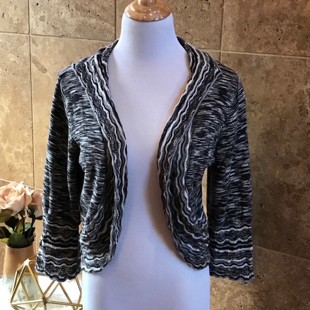 Black Marled 3/4 Boho Chic Sweater Cardigan Shrug