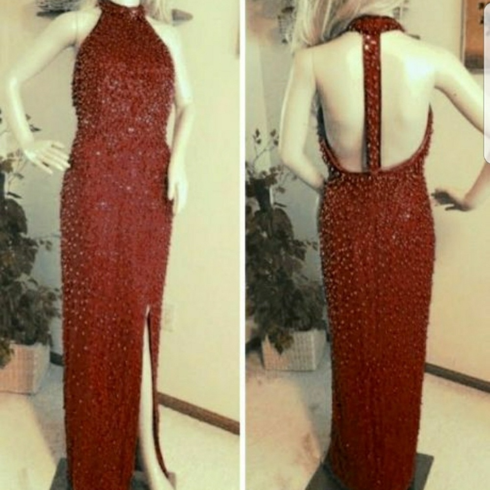 Alyce Designs Red Beaded Dress