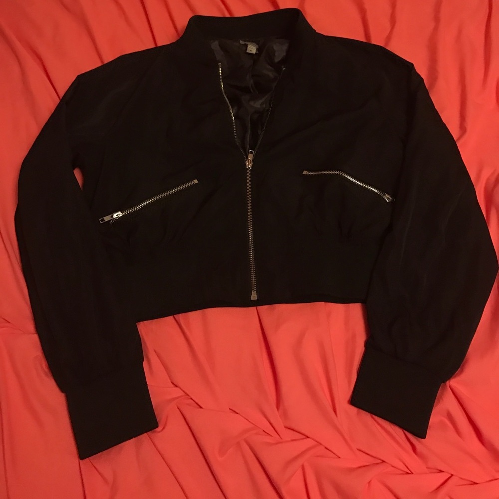 Cropped black bomber jacket