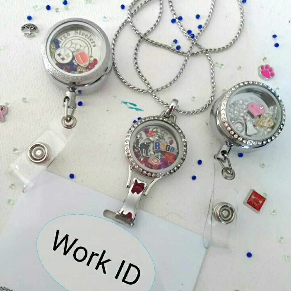 Stainless steel floating locket ID work badge hold