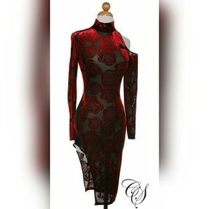 Valentina Velvet Floral Burnout Cold Shoulder Dres