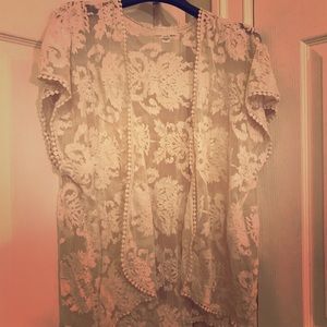 Forever21 Cream Antique Lace Cropped Cardigan