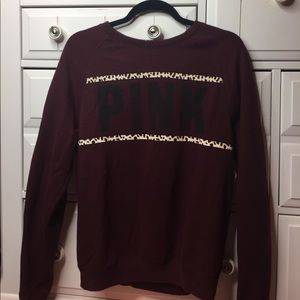 VS PINK maroon and leopard long sleeve sweatshirt