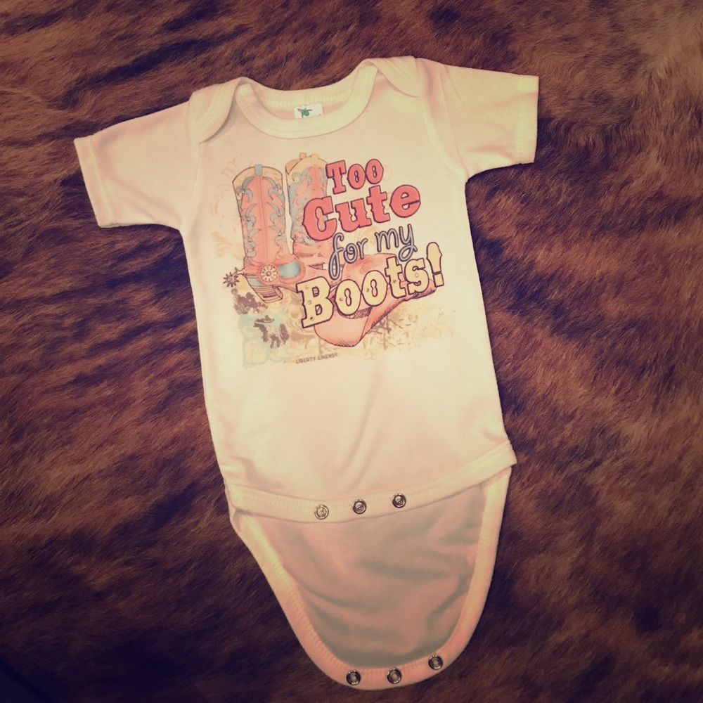 Boutique western onesie "Too Cute For My Boots"