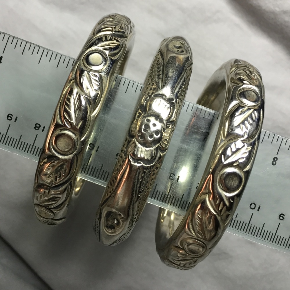 Antique Embossed Silver Bangle Bracelets - image 1