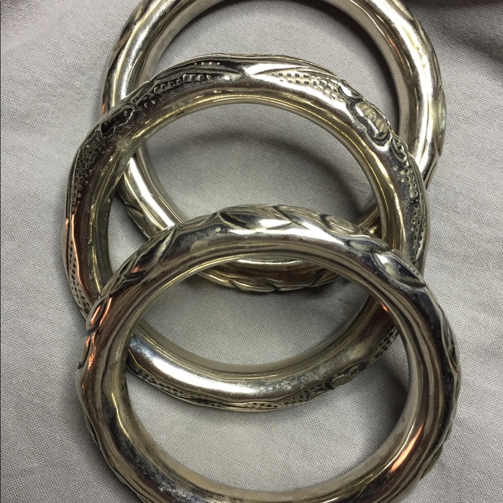 Antique Embossed Silver Bangle Bracelets - image 4
