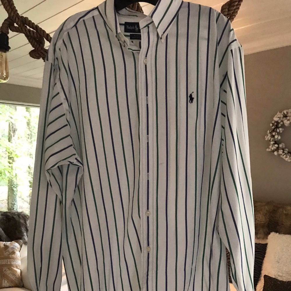 Polo Button Up (White with Vertical Lines)