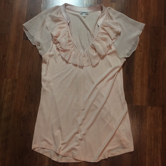 Express Tops - Ballet Pink Blush Lightweight Soft Ruffle V Neck